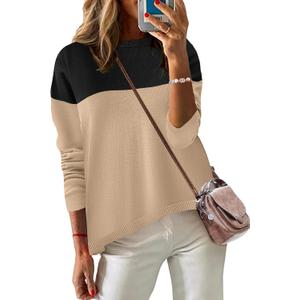 Zeagoo Sweaters for Women Fall Outfits Trendy 2025 Long Sleeve Shirts Bussiness Casual Knit Pullover Sweater Tops (2XL, Color Block 4 Black)