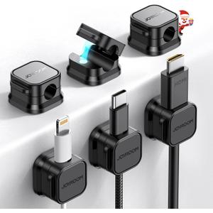 6 Pack Magnetic Cable Clips [Cable Smooth Adjustable] Cord Holder, Under Desk Cable Management, JOYROOM Adhesive Wire Holder Keeper Organizer for Home Office Desk Phone Car Wall Desktop Nightstand