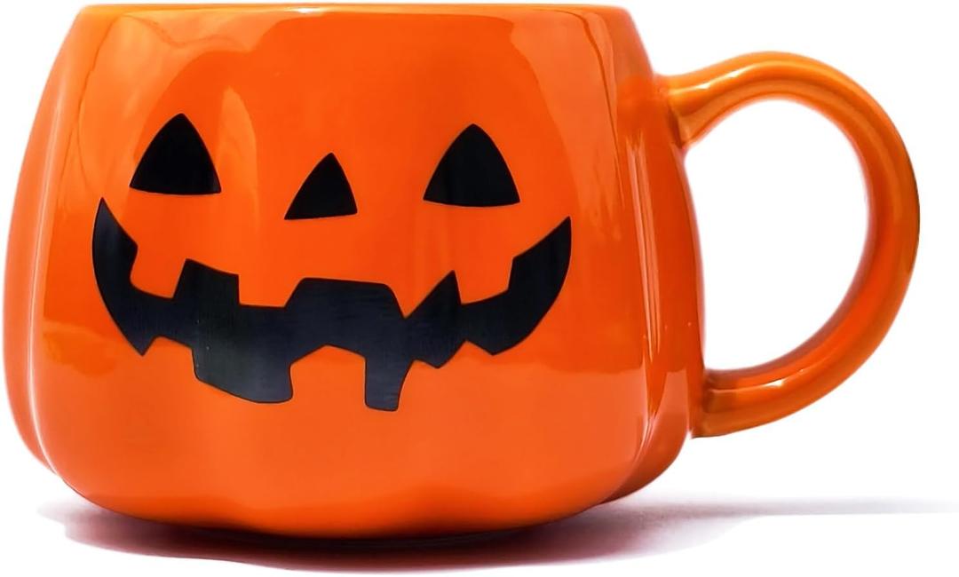 12 oz Halloween Pumpkin Mug  Orange Ceramic Jack-O-Lantern Coffee Cup with Spooky Face, Fall Themed Drinkware for Hot Chocolate, Tea, and Seasonal Decor