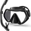 Snorkeling Gear for Adults, Dry-Top Snorkel Set Scuba Diving mask, 180Panoramic Wide View Professional Snorkeling Gear Breathing Freely Snorkel Mask (Black)