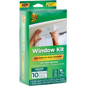 Duck Brand Window Insulation Kit - Winter Seal Kit Fits up to 10 Windows - Rolled Shrink Film Cuts to Size for Easy Indoor Installation - Tape Included - 62 In. by 420 In.- Clear