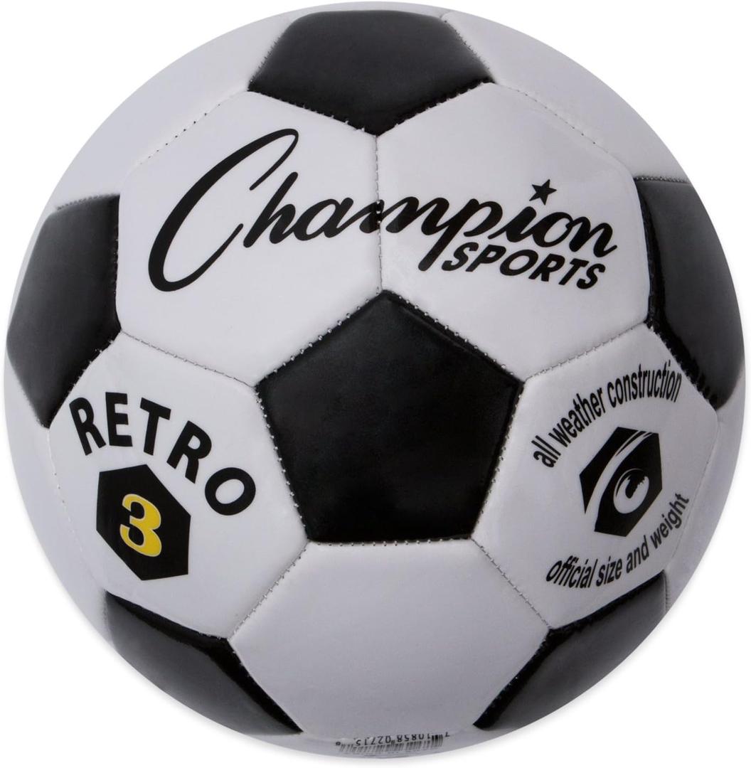 Champion Sports Retro Soccer Ball (Size 3, Black/White)