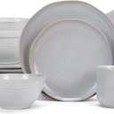 Elanze Designs Reactive Glaze Farmhouse Rustic Boho Ceramic Stoneware Dinnerware 16 Piece Plate Bowl Mug Dish Set - Service for 4, Pale Grey