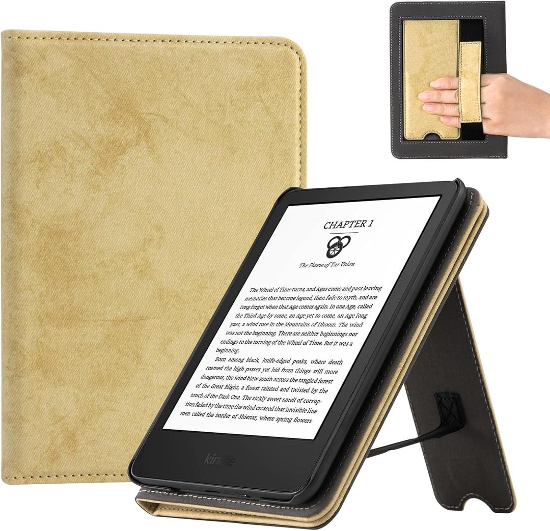 CoBak Case for 6" E-Reader - PU Leather Smart Cover with Auto Sleep/Wake & Hand Strap, not Compatible with Kobo Clara, Linen