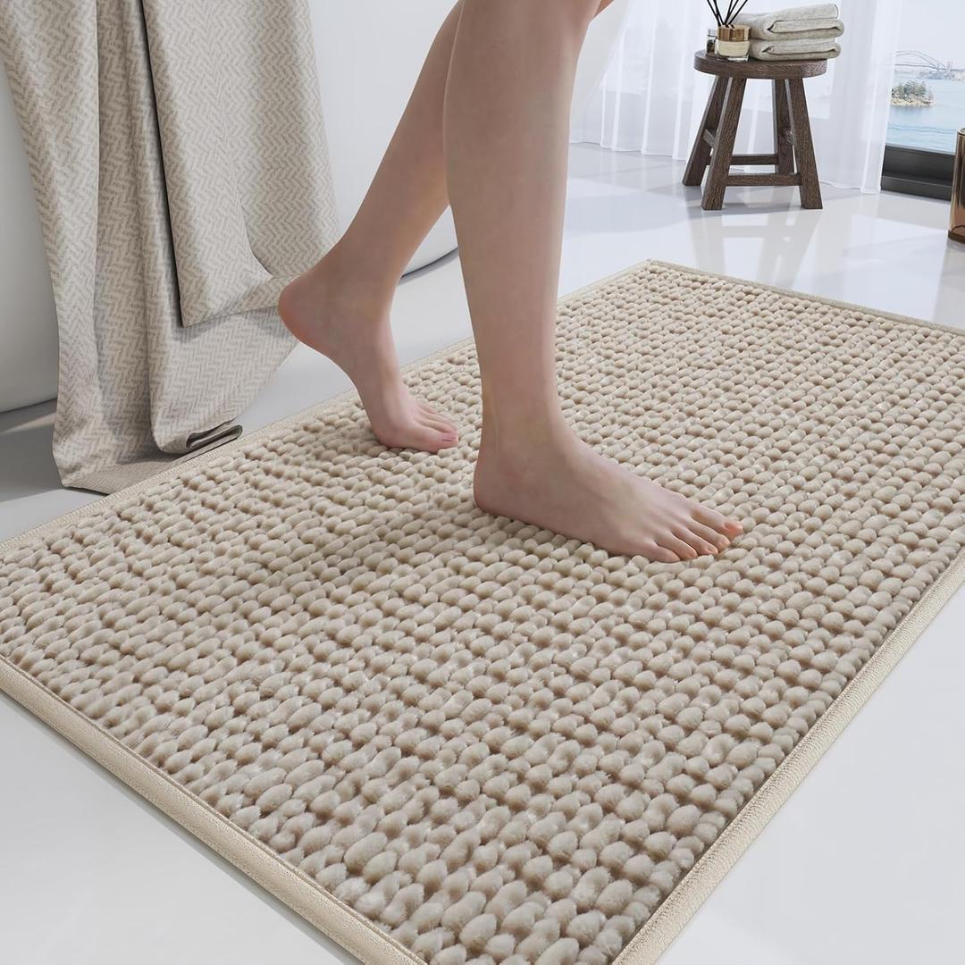 Bathroom Rugs Mat 16x24, Extra Soft Absorbent Chenille Bath Rug, Non Slip PVC Backing Washable Quick Dry Bath Mats for Bathroom Fit Under Door, Tub, Shower, Sink, Home Decor Accessories Brown