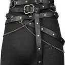 HiiFeuer Medieval DIY Faux Leather Metal Chain Belt, Vintage Adjustable Thin Belt For Women, Retro Skinny Belt For Dresses