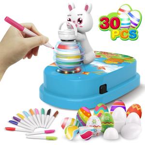 Easter Egg Decorating Kit with 30 Pcs Eggs and 12 Dying Markers Spinner, Easter Gifts for Kids Bunny Decorating Machine Craft Activities for Boys Girls (Blue)