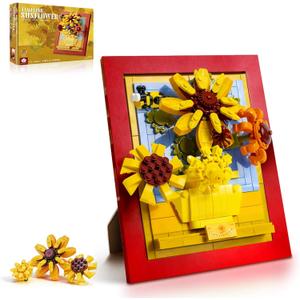 Sunflowers Building Blocks Set, Sunflower Botanical Wall Art Building Toy for Home Office Decor, Christmas Birthday Presents for Lover Women 14+ Girls Boys Adults 454PCS