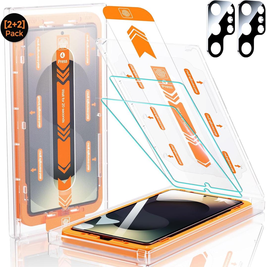 MRGLAS 2+2 Packs for Samsung Galaxy S25 Ultra Screen Protector 6.9'' with Camera Lens Protector [Auto-Dust Removal] [100% Fingerprint Unlock] HD 9H Tempered Glass 10X Military Protection, Zero-Bubble