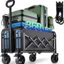 Collapsible Wagon Cart Foldable with Breakes - 360 LBS Heavy Duty Folding Grocery Cart with All Terrain Wheels & Brakes, for Shopping, Beach, Camping, Sports, Garden & Fishing
