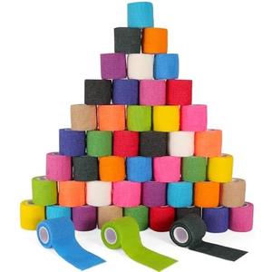 48 Pack Self Adhesive Bandage Wrap, 2” x 5 Yards Cohesive Medical Tape Elastic Grip Tape Black Sports Tape Athletic for Ankle, Wrist Sprains, Pet First Aid (Multi-Color)