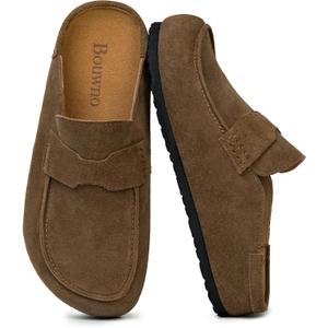 Suede Clogs for Women Genuine Leather Mules with Tassel Fringe Comfort Cork Foot bed Women's Slip On Casual Shoes Closed Round Toe Slides with Arch Support, 8