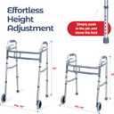 Medical king Walkers for Seniors Aluminum Lightweight Walker with Wheels, Adjustable Width and Height, Folding Walker for Elderly, Handicapped, Disabled 2 Wheels in Front