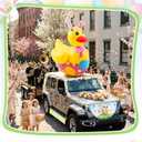 Hungdao 4ft Easter Inflatable Duck with Bunny Ears Blow up Kit, Easter Golf Cart Decorations with Garlands Streamers Fan Flag for Parade Car Yard Outdoor Party Decor