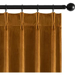MIULEE Velvet Pinch Pleated Blackout Curtains 84 inches Long, Gold Brown Pleat Design Thermal Insulated Luxury Window Drapes for Living Room Bedroom with Hooks, Set of 2
