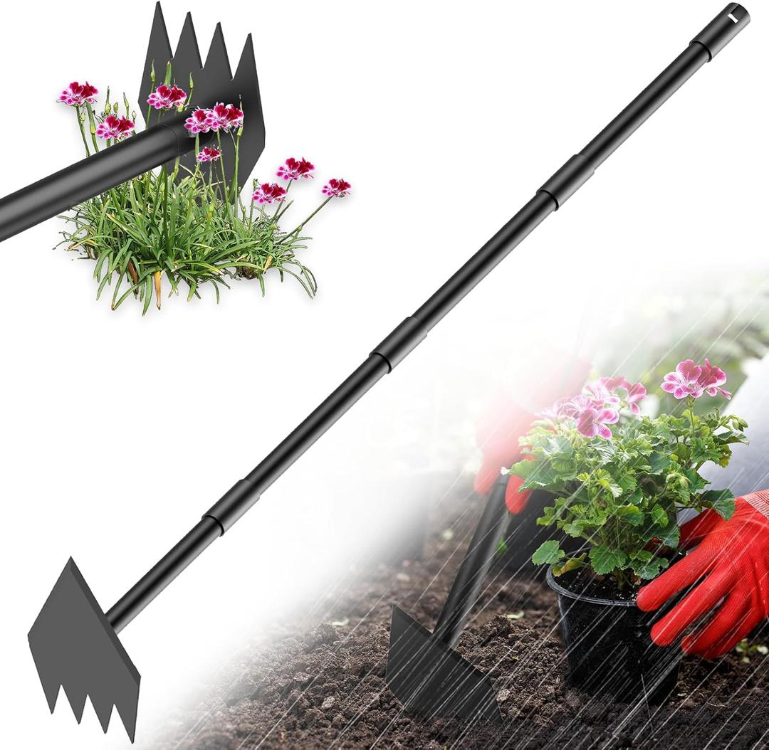 Luvenia 2-in-1 Hoe Garden Tool and Weed Puller Tool, 60 Inch Long Handle Garden Hoe Heavy Duty, Stainless Steel Triangle Hoe for Gardening Planting, Weeding, Digging, Loosening Soil, Sharp Edge