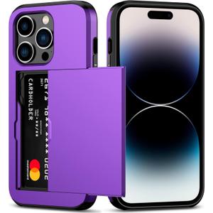Nvollnoe for iPhone 14 Pro Case with Card Holder Heavy Duty Protective Dual Layer Shockproof Hidden Card Slot Slim Wallet Case for iPhone 14 Pro for Women&Men(Purple) (Purple-Regular Storage)