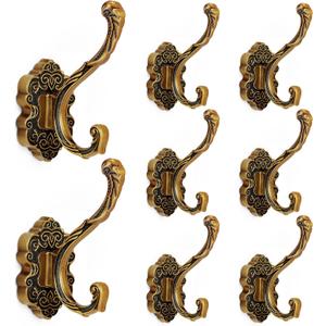 Zonon 8 Pcs Antique Gold Wall Hooks Set Vintage Coat & Towel Hooks for Entryway, Bathroom, Bedroom Decorative Heavy Duty Wall Mounted Unique French Country Curtain Holder for Keys, Hats Bags, Clothes