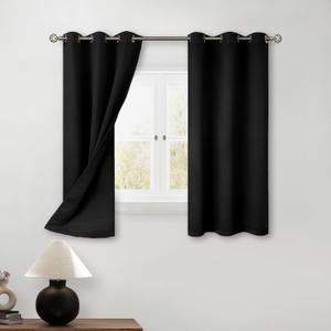 BGment 45 Inch Curtains for Bedroom - Short Blackout Curtains for Small Window/Cafe Thermal Insulated Grommet Drapes, 2 Panels, Each 42 Inch Wide, Black