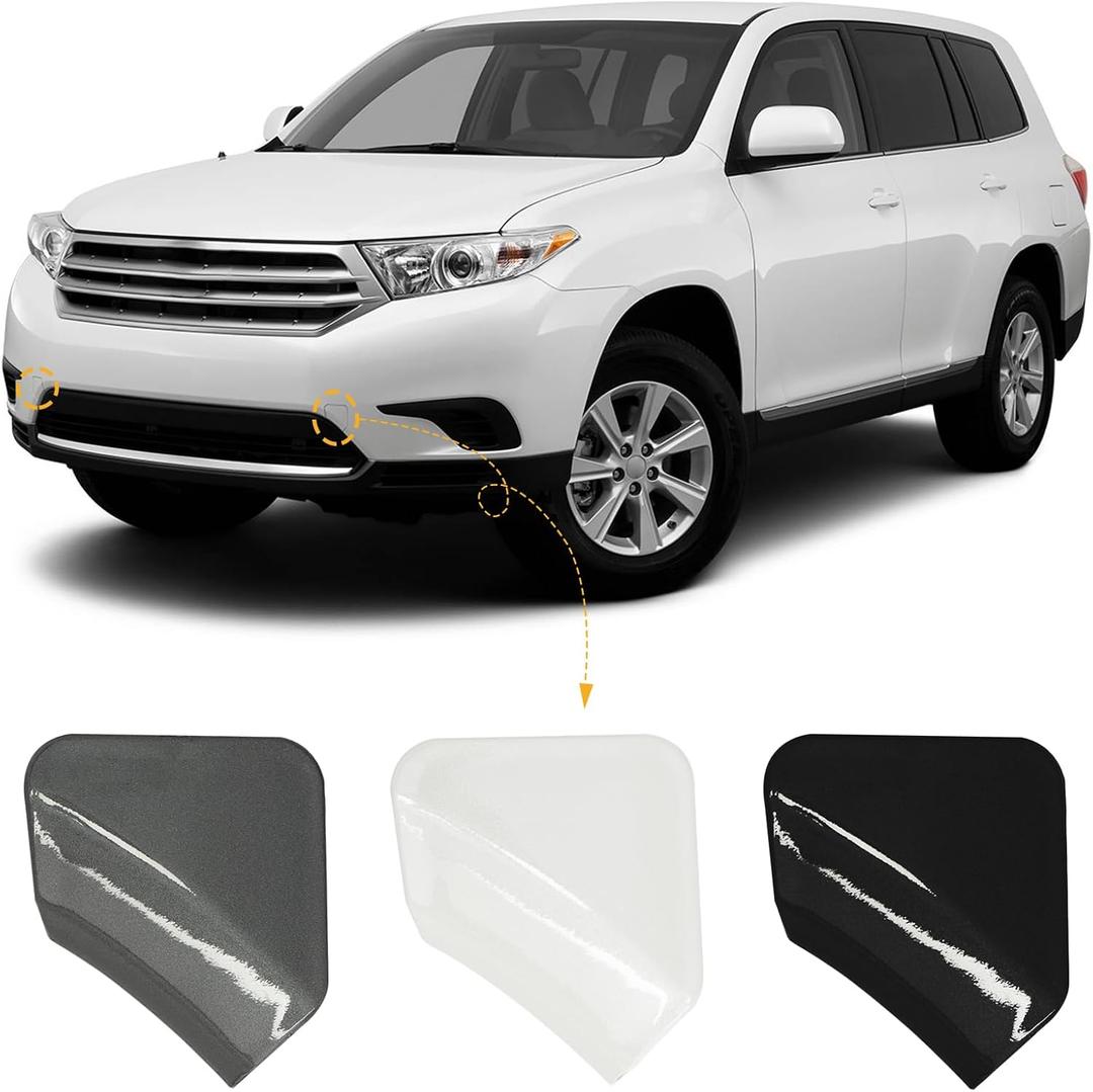 Car Front Bumper Tow Hook Cover Cap Towing Eye Fit for Toyota Highlander 2011 2012 2013 Trailer Cover 52120E060 521270E070 (White, Left Driver Side)