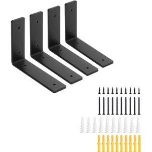6 Inch Heavy Duty Floating Shelf Brackets 4 Pack, Extra Thick 0.2" Steel Industrial Wall Shelf Brackets, 160 lbs Capacity Black Metal Shelf Support for Small Wall Storage, Floating Wood Shelves