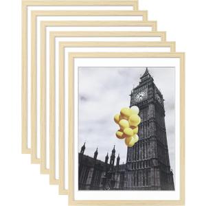 Picture Frame, Set of 6 12x16 Natural Wood, Poster Frame with Plexiglass, Tabletop & Wall Mount, Ideal Gift for Any Occasion