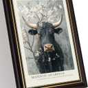 Framed Vintage Farmhouse Cattle Canvas Wall Art Powerful Bull Adorned With Spring Blooms Pictures Wall Decor OAK Wood cow Rustic Farm Animal Poster Print Artwork for Living Room Bedroom Bathroom