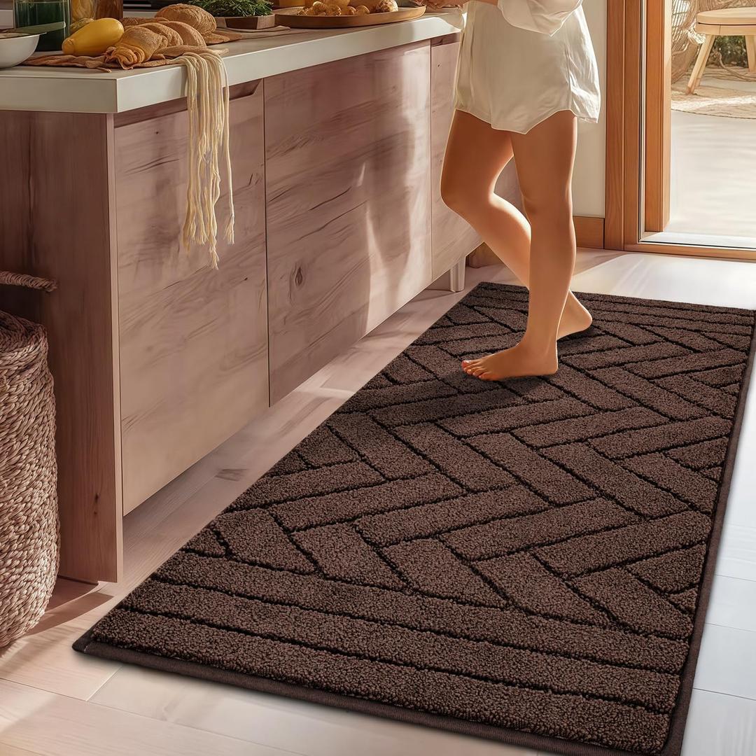Kitchen Runner Rugs,20"x48" Non Slip Kitchen Mats for Floor-Thick Stain Resistant Kitchen Floor Mat Runner Carpet for Hallways Entryway Laundry Room Washable(Camel)