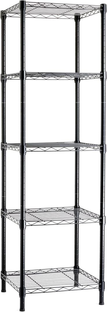 5-Shelf Tower Adjustable Storage Shelving Unit, Black, 16" D x 16" W x 54" H in (5-Shelf, Black)