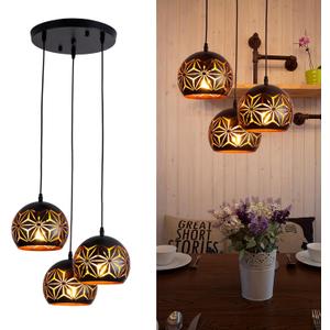 3-Light Pendant Light with Snowflake Carved Shade, Adjustable Height, Matte Black Finish, Pendant Lights Kitchen Island, E26 Base  Vintage Chandelier for Kitchen, Dining Room, Living Room, Caf, Bar