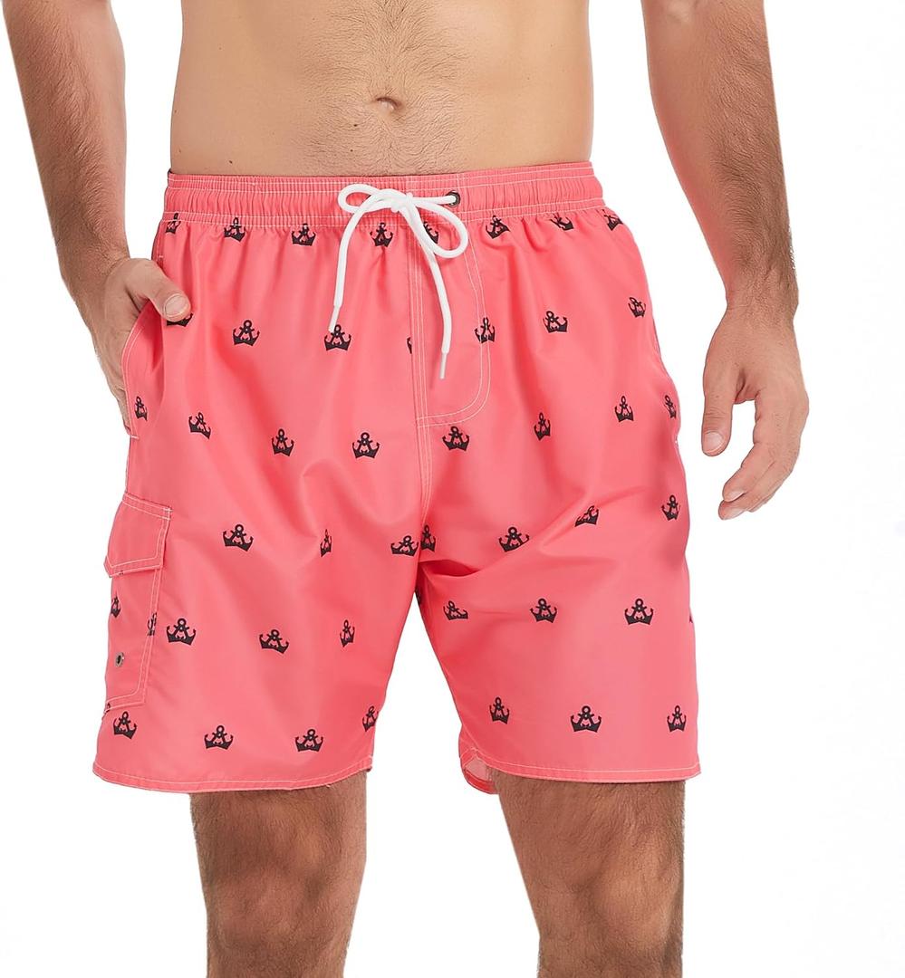 Scotamalone Mens Swim Trunks Board Shorts Swimwear Bathing Suits Quick Dry for Beach,Travel,Vacation,Swimming, Surfing,Casual (Pink, S)