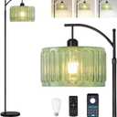 ILLMTW Black Floor Lamp for Living Room,Bedroom,Standing Lamp with Remote Dimmable Tall Lamp Vintage Retro Mid Century Modern Floor Lamps Arc Green Glass Lamp Floor Light Boho Bohemian