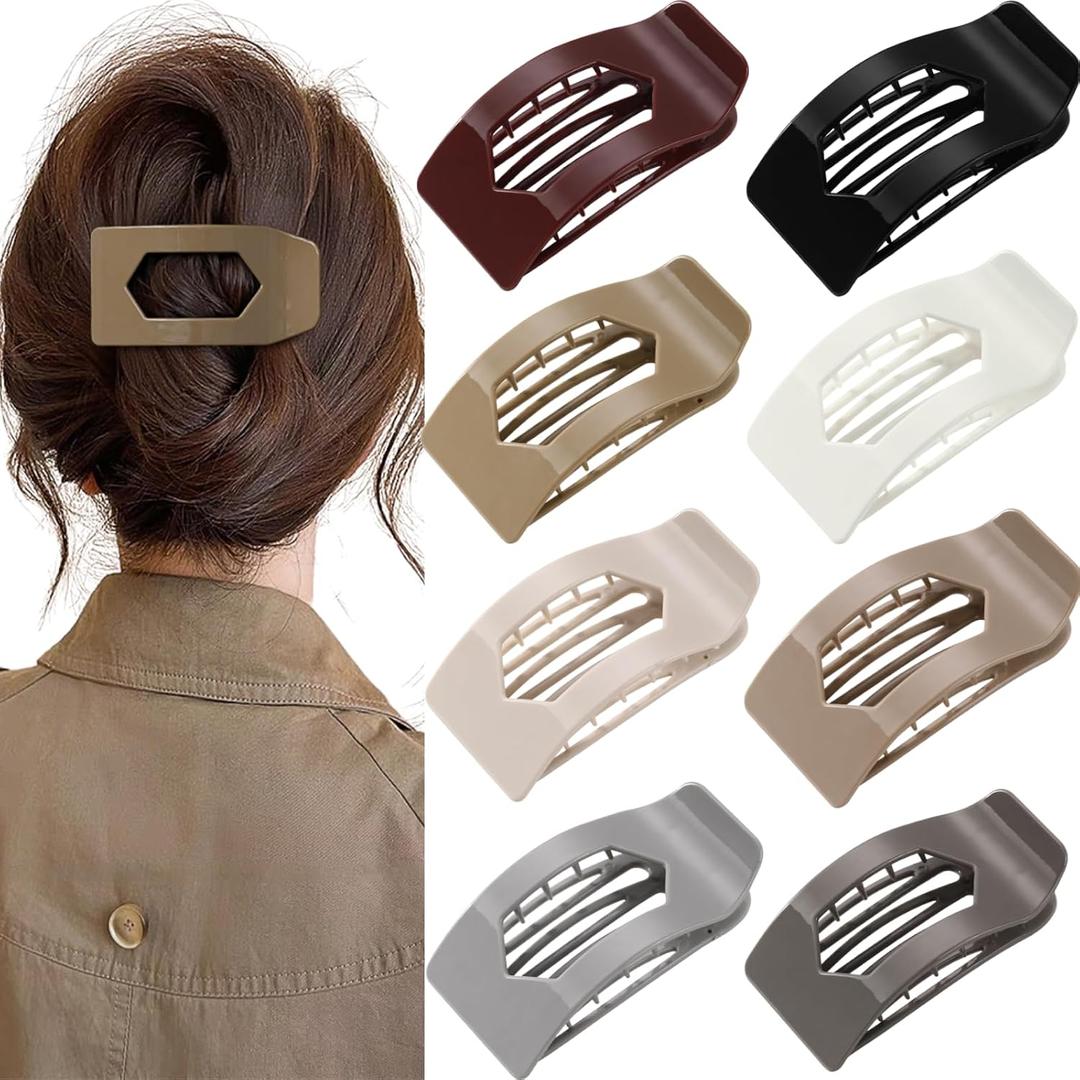 8 Pack Flat Hair Clips for Women Glossy Neutral No-Slip Flat Claw Clips for Thick & Thin Hair, Large Strong Hold Square Rectangle Hair Accessories for Work & Stylish Fall Outfits