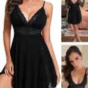 BemorRun Sexy Night Gowns for Woman Sexy Sleepwear Lace Chemise V-Neck Babydoll Lingerie Slip Nightie with Side Slits (Black, XL)