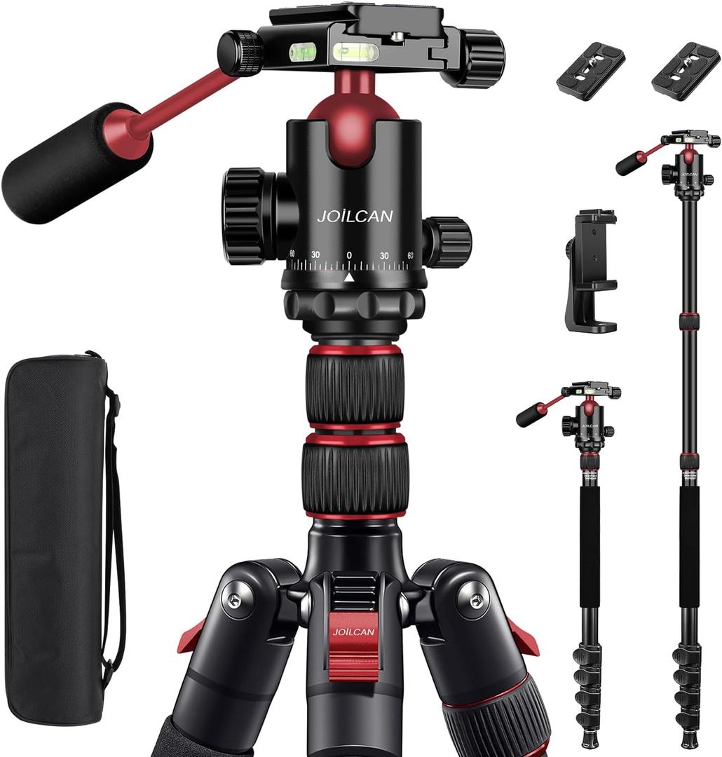 Tripod for Camera, 83" Camera Tripods & Monopods with Metal Handle, Professional Aluminum Tripods, Heavy Duty Tripod for DSLR Camera Lasers Spotting Scope Binoculars Telescope, Payload 35Lb (Red)