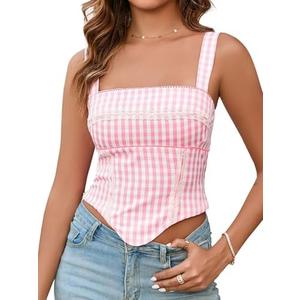 KUTUMAI 2025 Summer Gingham Bustier Sexy Square Neck Sleeveless Tank Top Going Out Corset Top for Women Extra Large 