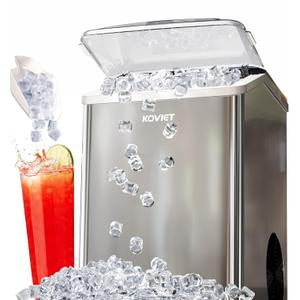 Nugget Ice Maker Countertop, 40lbs/24H Tooth-Friendly Soft Chewable Pebble Ice Machine, Self-Cleaning with Drainpipe, Crushed Pellet Ice Makers for Home Kitchen Party, Stainless Steel