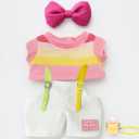 17cm Doll Clothes, Clothes Accessoriesor for 6.7 Inches Doll Clothes,Pink Top, White Overalls, Hair Bow & Charm for 6.7 inch Plush Dolls Accessories (Fresh White Overalls)