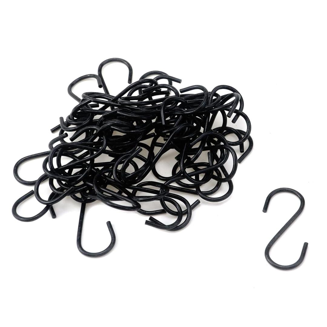 50pcs S Hooks 1.7inch, Black Mini Ornament Iron Hooks Hanger Small S Hook for Hanging Jewelry Kitchenware Plants