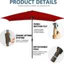6.5x10FT Rectangular Patio Umbrella with Push Button Tilt & Crank Lift for Garden,UV Protection Outdoor Umbrella for Deck,Pool and Yard,Red