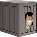 Cat Litter Box Enclosure, Enclosed Cat Litter Box Raised Floor, Openable Front Door Outdoor Cat House Weatherproof, Easy to Clean, Grey