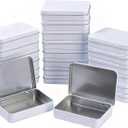 LJY 22 Pack Empty Rectangular Metal Storage Organizer Tins with Hinged Lids for Small Items and Other Craft Projects, 4.5 x 3.3 x 0.9 inch (White)