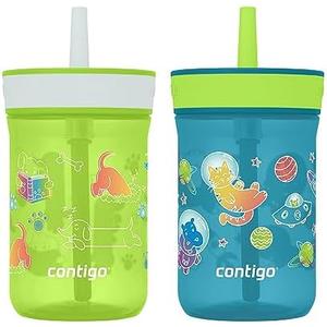 Contigo Kids’ Leighton Straw Tumbler with Spill-Proof Lid, 14 Oz., 2-Pack