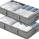 Foldable Underbed Bags 2 Pack, Large Under Bed Storage Organizer Box with Handle for Organizing Clothes, Shoes, Pillows, Grey