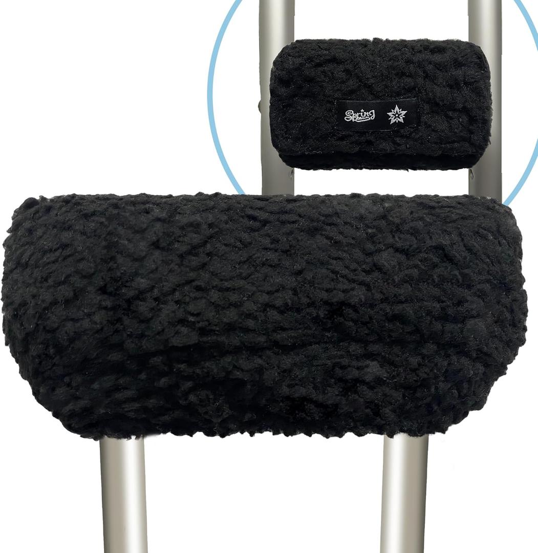 SPRING SEAON Plush MemoryFoam Crutch Underarm Pad & HandGrip CoversUniversal Fit, Breathable MoistureWicking, MachineWashable Cushion for Crutches, Pain Relief & Chafing Protection (Black)