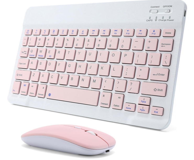 Rechargeable Bluetooth Keyboard and Mouse Combo for iPad, UltraSlim Portable Wireless Mouse Keyboard for iPad Pro Air Mini iPhone Samsung Tablet Cell Phone Android, iPadOS/iOS 13 and Above (Pink)