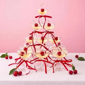 Maxdot 20 Set A Tini Bit Older Espresso Martini Birthday Party Supplies 5 oz Plastic Martini Glasses with Bow She's the Cherry on Top Champagne Tower for Bachelorette Decoration(Red)