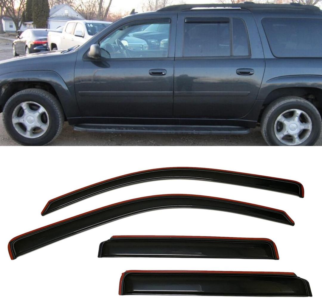 in-Channel Style Smoke Window Sun Rain Visors Vent Guard Shade Compatible with Chevrolet Trailblazer and GMC Envoy 2002-2006