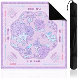 Soulchen Purple Flower American Mahjong Mat for Table with Rules, 31.5 x 31.5 inches