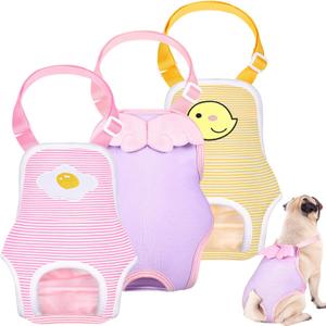 Nuanchu 3 Pcs Female Dog Diaper Sanitary Panties with Adjustable Suspender, Washable Reusable Doggie Diapers for Small Medium Large Dog in Heat Period Menstrual Pet Cats Ducks(Delicate Pattern,S)